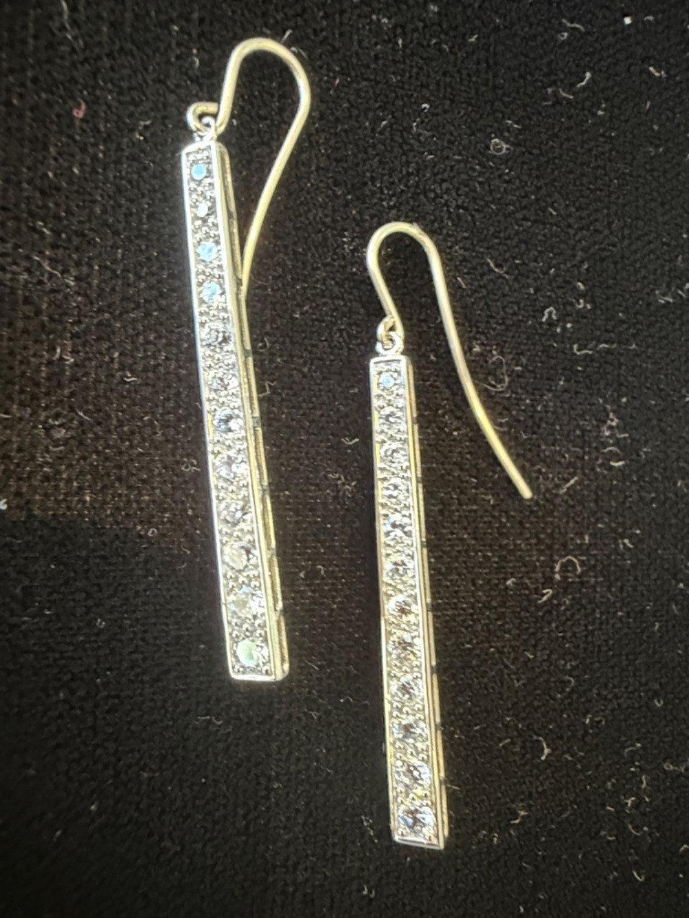 Silver rhodium plated Bar Drop Earrings  C.Z. Accents . Stainless steel wires.